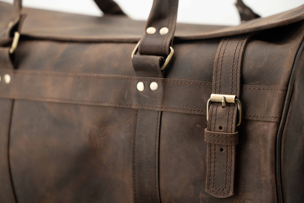 The Voyager Leather Weekend Duffel Bag | Rustic Full-Grain Travel Bag