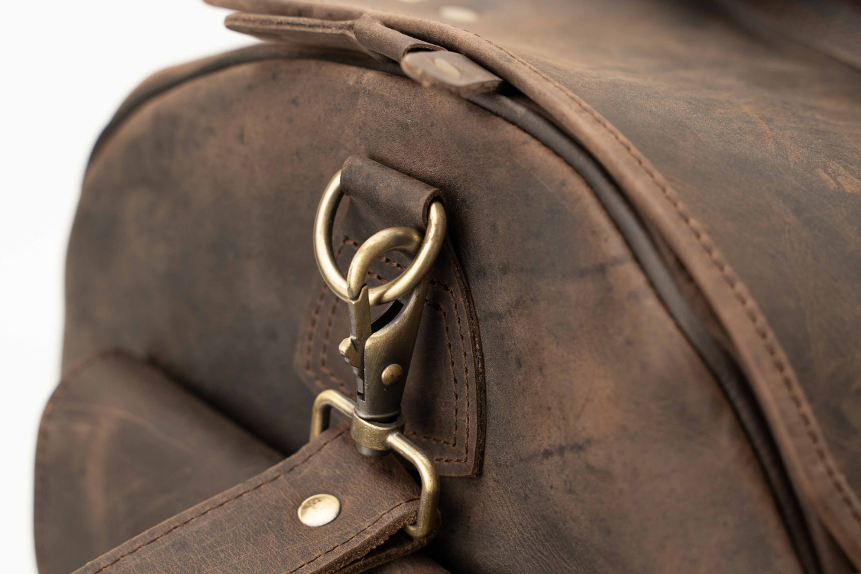 The Voyager Leather Weekend Duffel Bag | Rustic Full-Grain Travel Bag