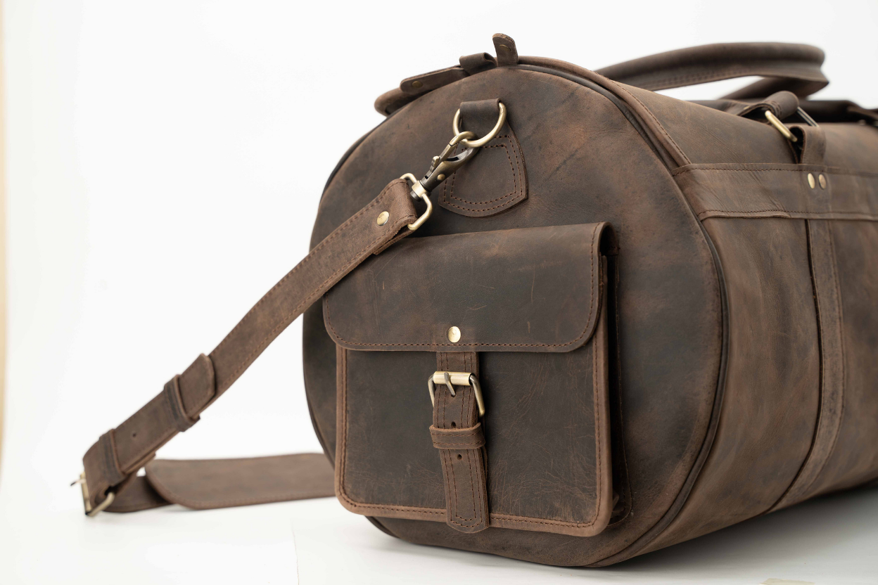 The Voyager Leather Weekend Duffel Bag | Rustic Full-Grain Travel Bag