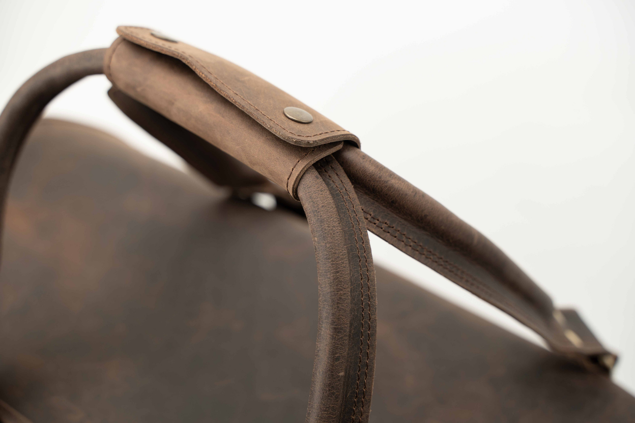 The Voyager Leather Weekend Duffel Bag | Rustic Full-Grain Travel Bag