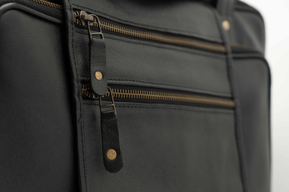 The Corporate Black Leather Multi-Pocket Briefcase