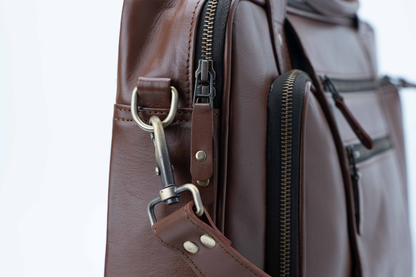 The Commuter Brown Leather Multi-Pocket Briefcase