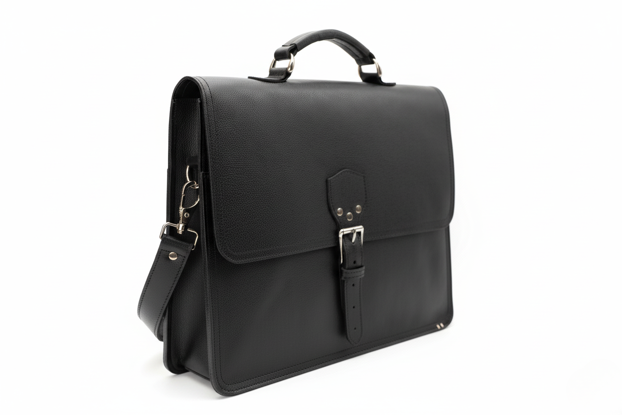 The Executive Black Leather Messenger Briefcase