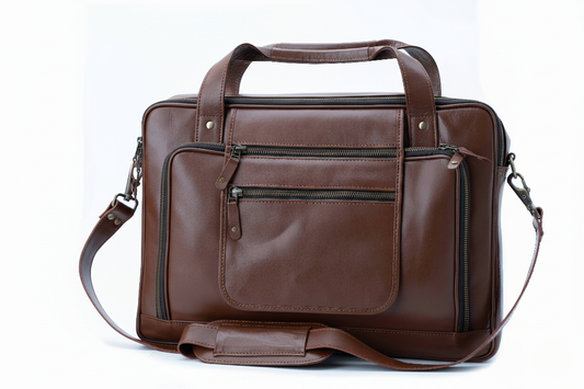 The Commuter Brown Leather Multi-Pocket Briefcase