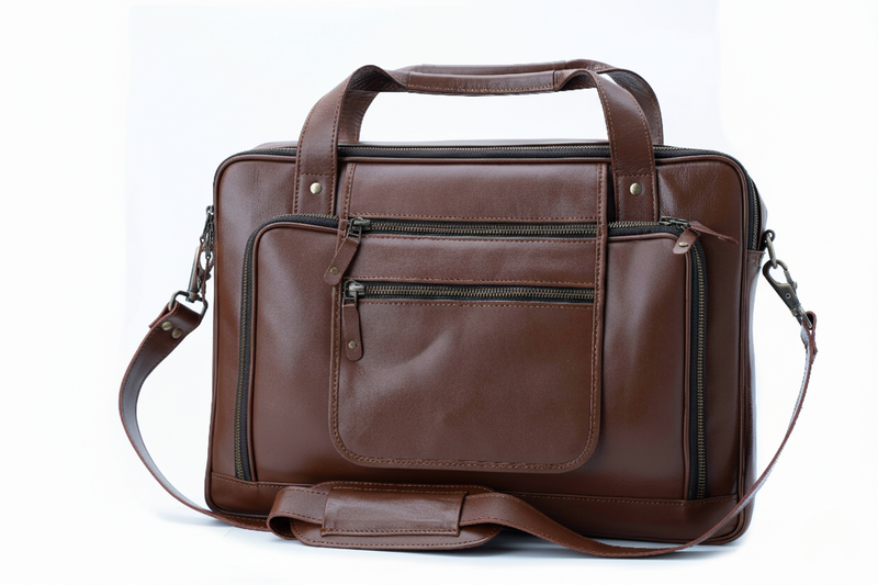 The Commuter Brown Leather Multi-Pocket Briefcase