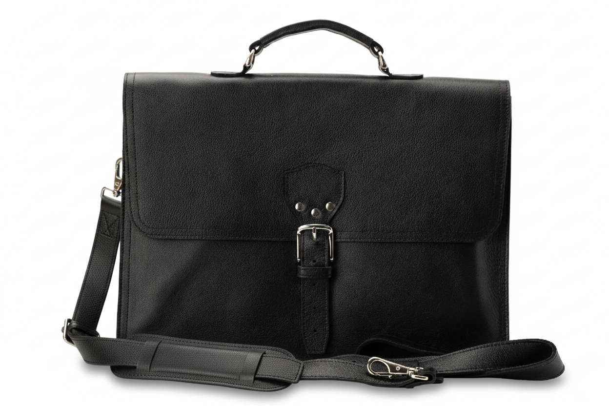 The Executive Black Leather Messenger Briefcase