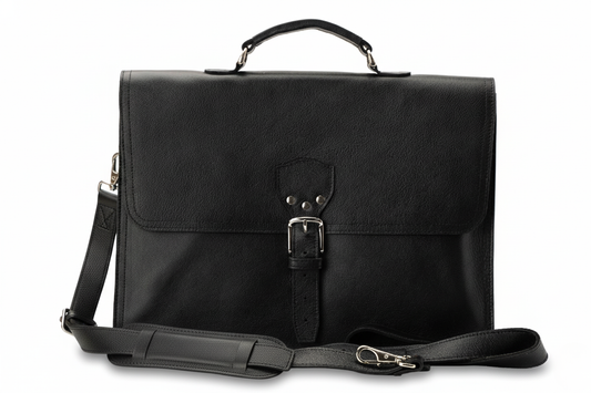 The Executive Black Leather Messenger Briefcase