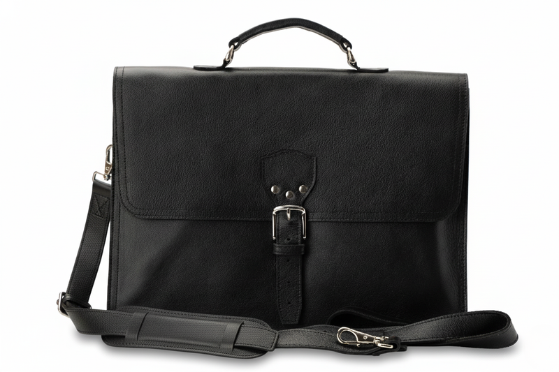 The Executive Black Leather Messenger Briefcase