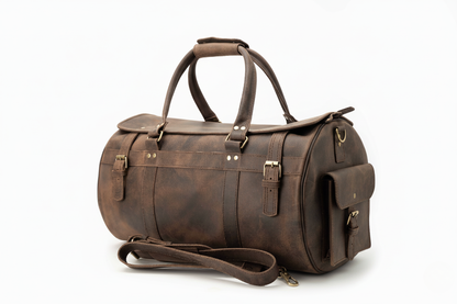 The Voyager Leather Weekend Duffel Bag | Rustic Full-Grain Travel Bag