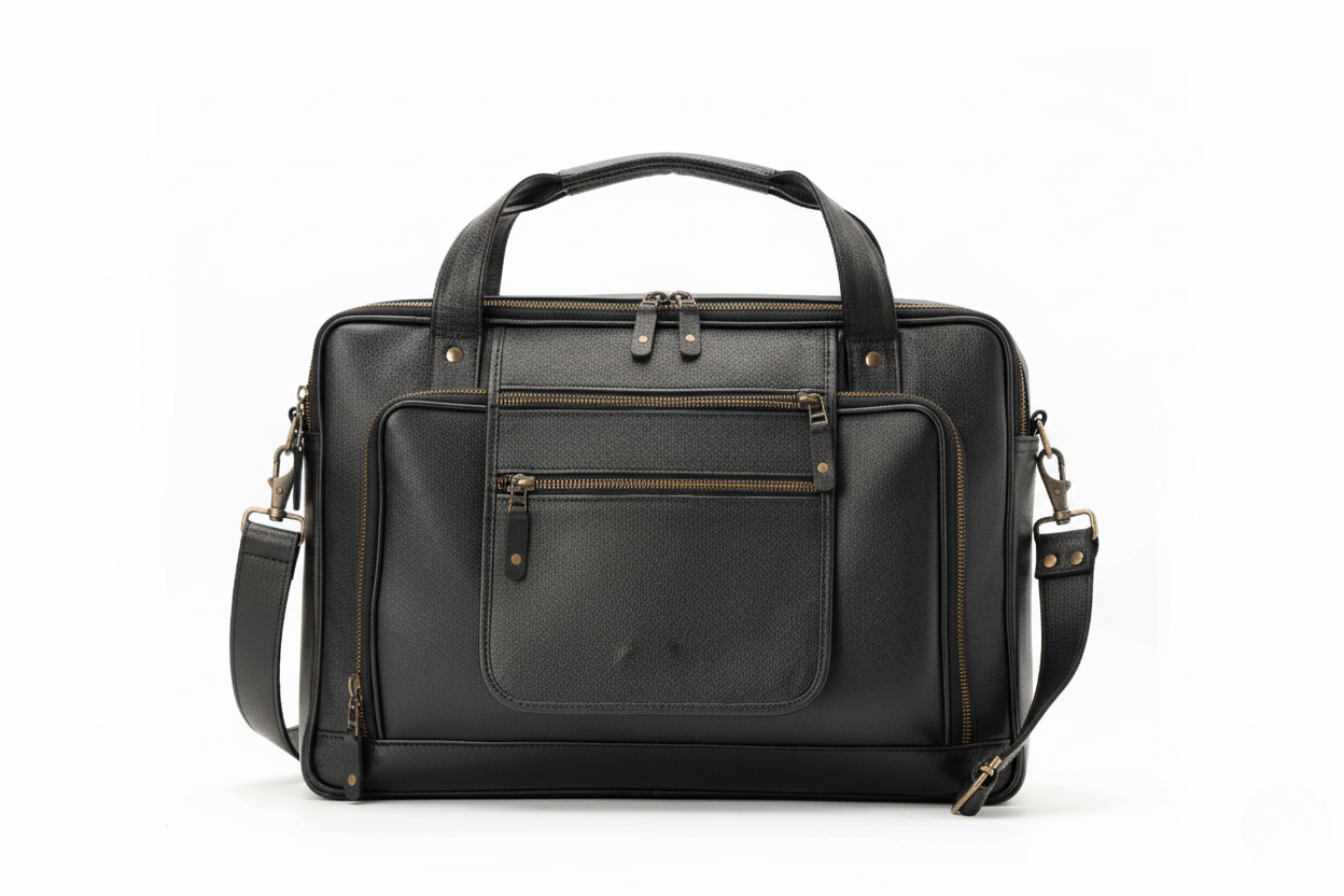 The Corporate Black Leather Multi-Pocket Briefcase