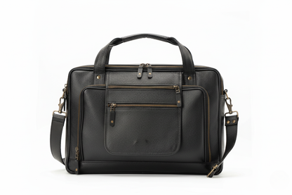 The Corporate Black Leather Multi-Pocket Briefcase