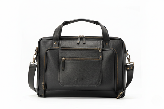 The Corporate Black Leather Multi-Pocket Briefcase