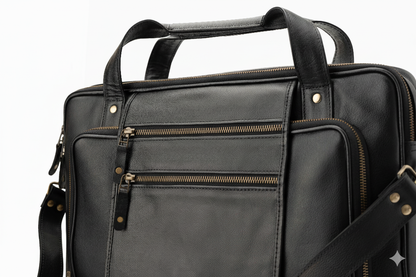 The Corporate Black Leather Multi-Pocket Briefcase