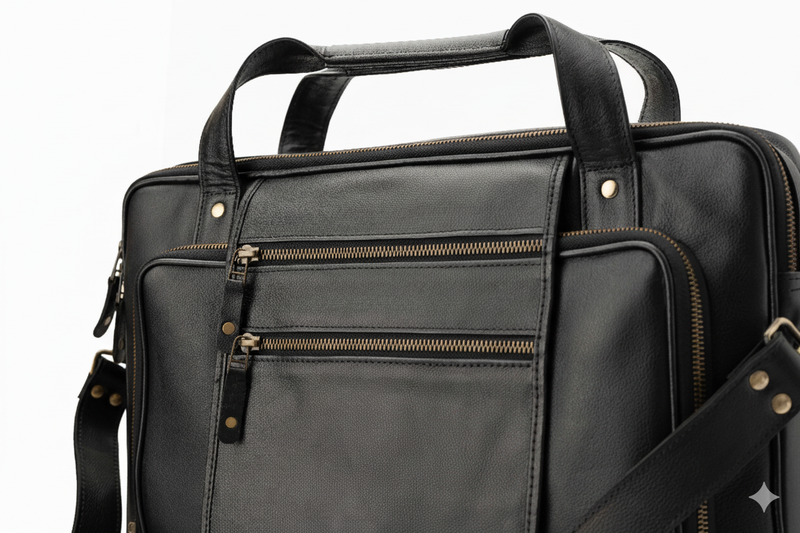 The Corporate Black Leather Multi-Pocket Briefcase