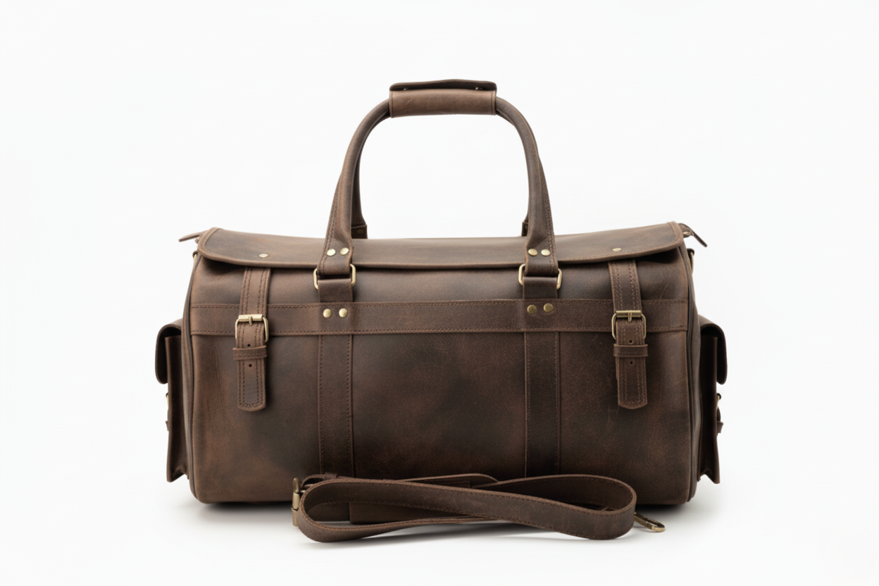 The Voyager Leather Weekend Duffel Bag | Rustic Full-Grain Travel Bag