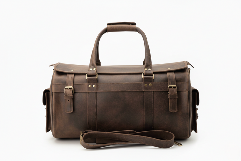 The Voyager Leather Weekend Duffel Bag | Rustic Full-Grain Travel Bag