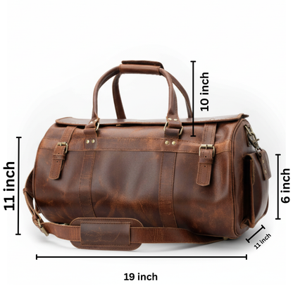 Classic Chestnut Leather Duffel Bag Full-Grain