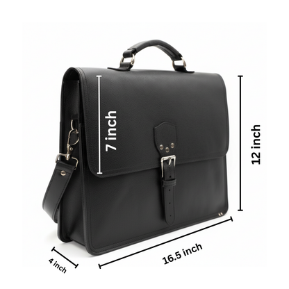 Executive Black Leather Messenger Briefcase