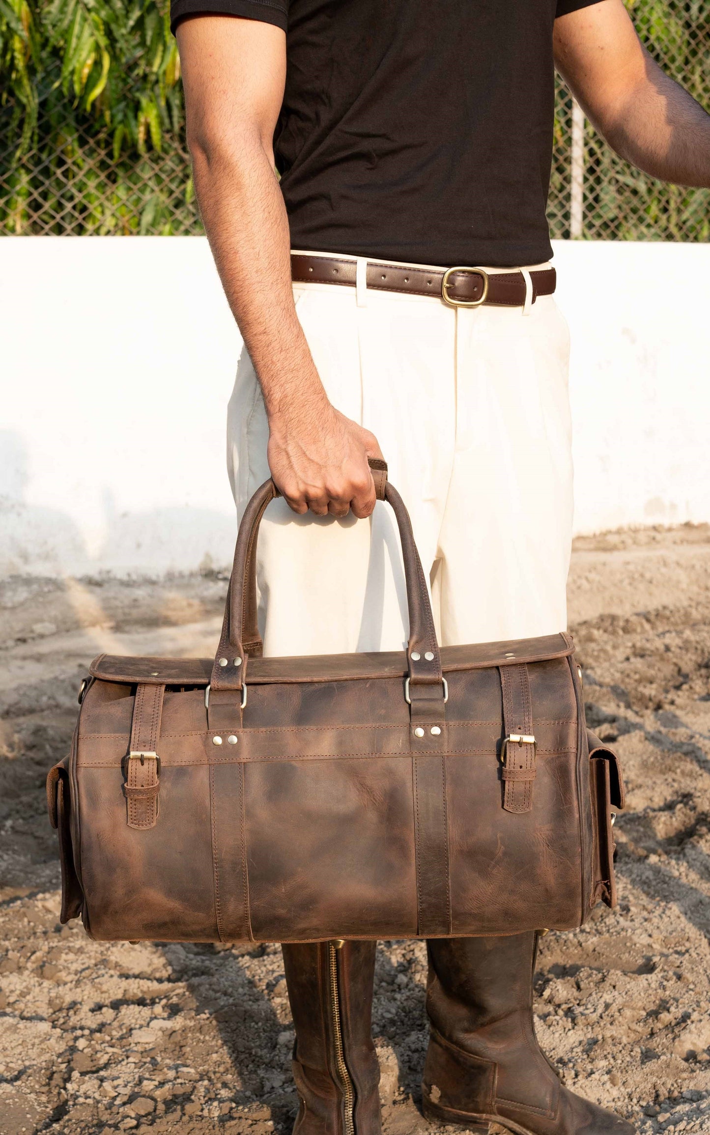The Voyager Leather Weekend Duffel Bag | Rustic Full-Grain Travel Bag