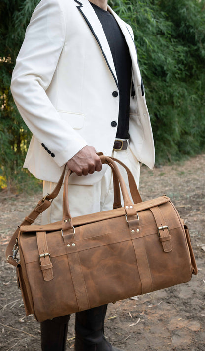 The Expedition Leather Travel Duffel Bag | Cognac Carry-On