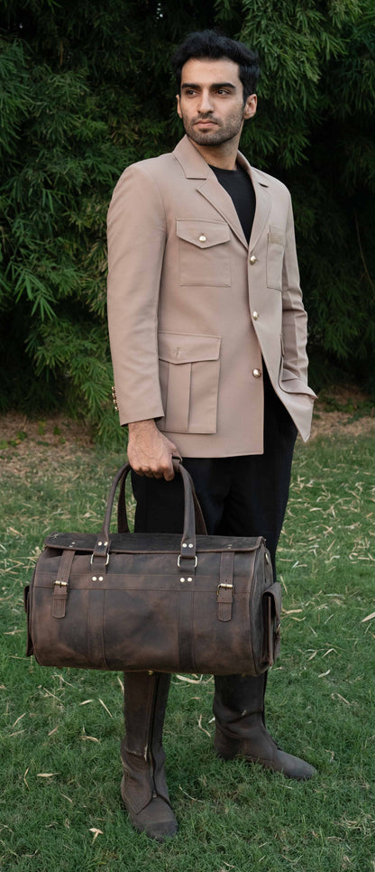 The Voyager Leather Weekend Duffel Bag | Rustic Full-Grain Travel Bag