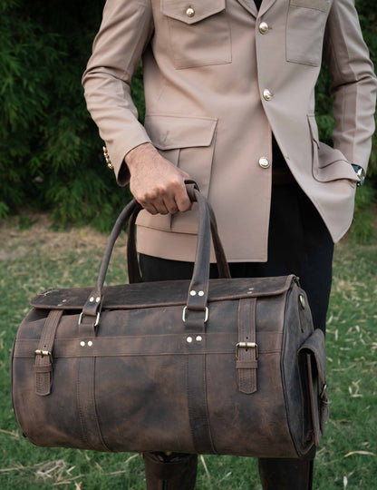 The Voyager Leather Weekend Duffel Bag | Rustic Full-Grain Travel Bag