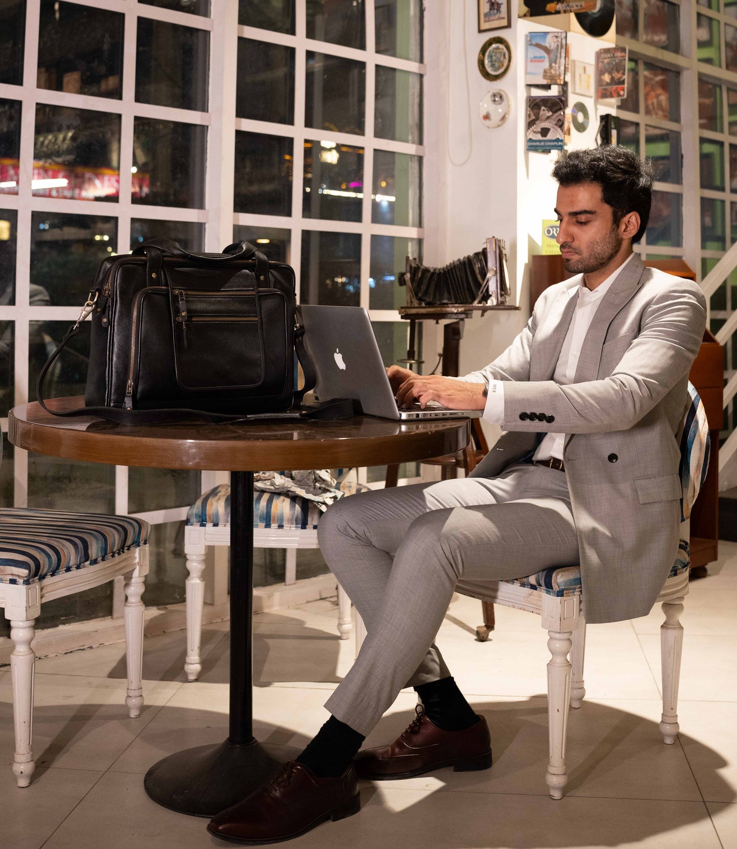 The Corporate Black Leather Multi-Pocket Briefcase