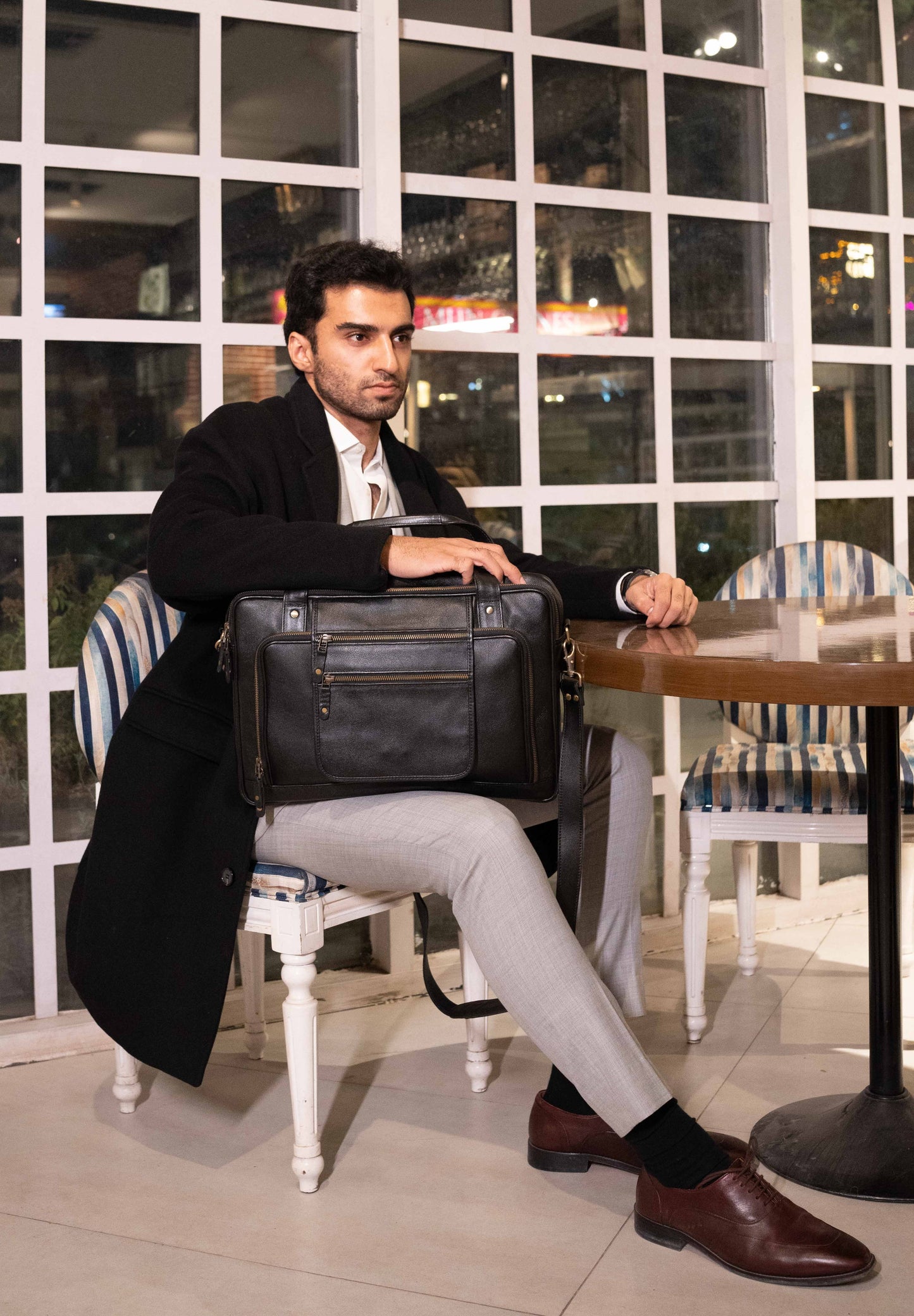 The Corporate Black Leather Multi-Pocket Briefcase