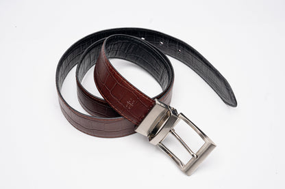 Reversible Crocodile-Embossed Leather Belt – Black & Brown