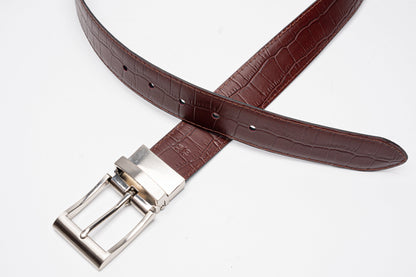Reversible Crocodile-Embossed Leather Belt – Black & Brown