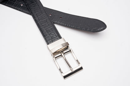 Reversible Crocodile-Embossed Leather Belt – Black & Brown