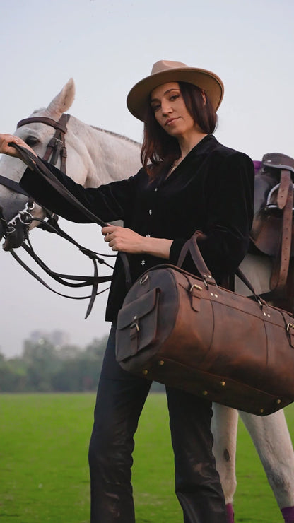 The Voyager Leather Weekend Duffel Bag | Rustic Full-Grain Travel Bag