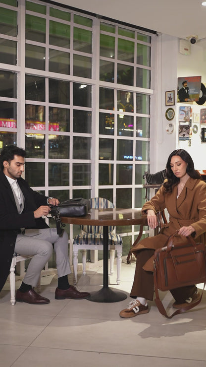 The Corporate Black Leather Multi-Pocket Briefcase