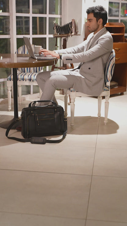 The Corporate Black Leather Multi-Pocket Briefcase